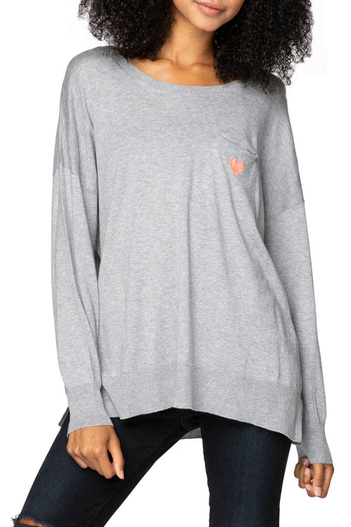 Subtle Luxury Sweater XS/S / Smoke / Neon Pink Heart Zen Patricia Pocket Pullover with Heart Embroidery