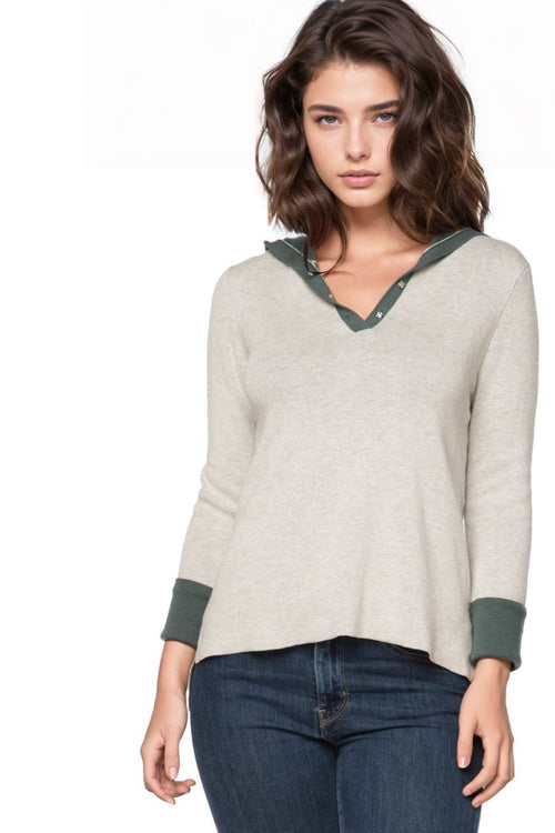 Subtle Luxury Sweater XS/S / Surf/Forest / Zen Blend Zen Elaine Contrast Cuffed Hoodie Sweater