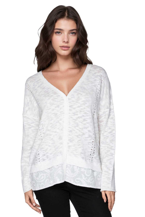 Subtle Luxury Sweater XS/S / White Slub Serenity Knit Sweater Mixed Media Cardigan