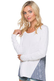 Subtle Luxury Sweater XS/S / White w/Aztec Jacquard Woven Sweater Cross Back Pullover Sweater Knit - with Woven Mix Panels