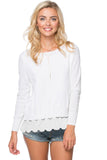 Subtle Luxury Sweater XS/S / White w/Scalloped Floral  woven shirting Boat Neck Sweater | Mixed Media Knit w/Eyelet Woven | Subtle Luxury