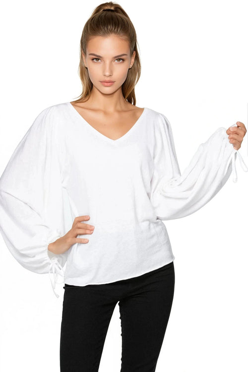 Subtle Luxury Sweater XS/S / White / Zen Blend Celina Drawstring Sleeve Sweater V Neck Pullover