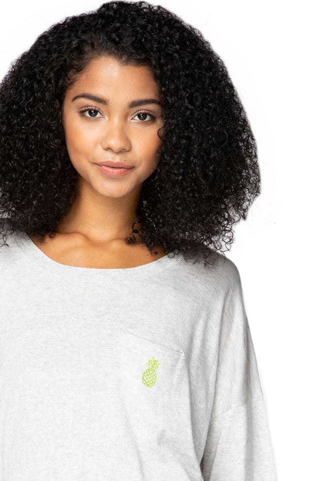 Subtle Luxury Sweater Zen Patricia Pocket Pullover with Pineapple Embroidery
