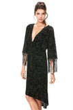 Subtle Luxury Tassel Dress S/M / BN-Wild Bird Noir / 100% Polyester Stevie Dress in Cut Work Stretch Velvet in Wild Bird Noir Pattern