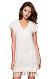 Subtle Luxury Tassel Dress M/L / White w/Gold Lurex / 100% Cotton Chambray Fringe Tassel Dress in Solid Chambray