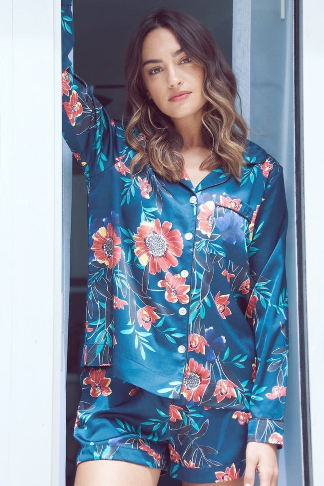 Subtle Luxury Top Bed to Brunch Piper PJ Set / M/L / P23 Navy | Summer Blossom Piper PJ Top/Short Set | Summer Blossom Print | Subtle Luxury