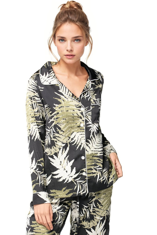 Subtle Luxury Top Bed to Brunch Piper Shirt / S/M / Black Bed to Brunch Piper Shirt |  Bold Ferns Print | Subtle Luxury