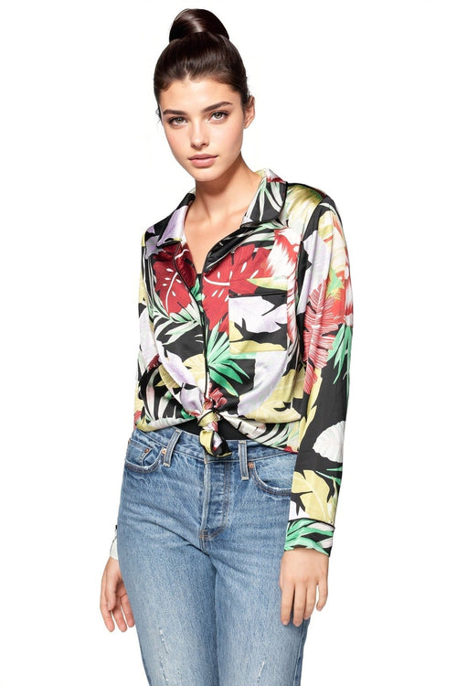 Subtle Luxury Top Bed to Brunch Piper Shirt / XS/S / Black Bed to Brunch Piper Shirt | Aloha Paradise Print