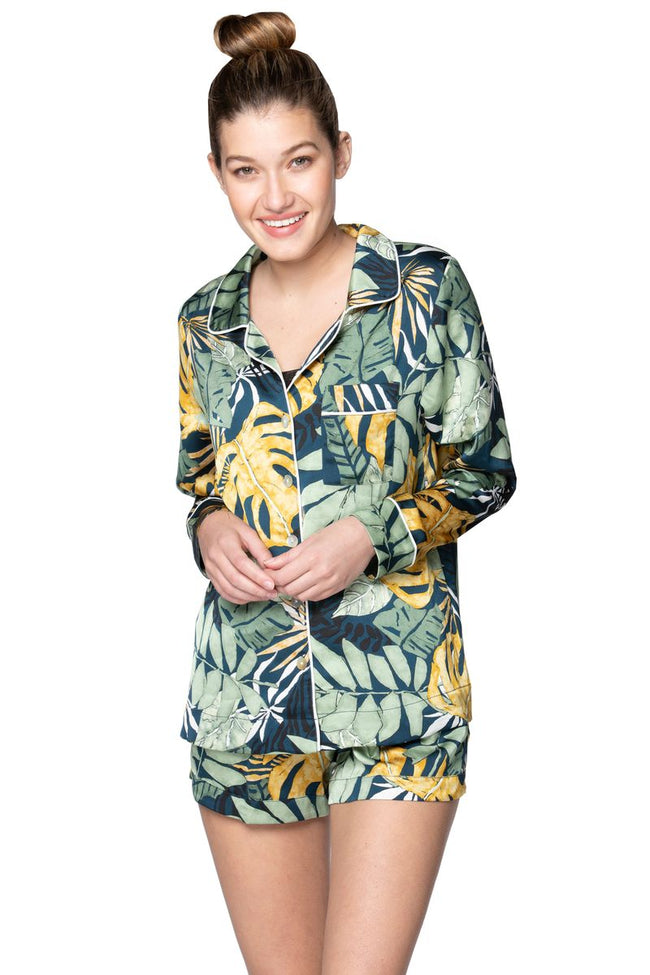 Subtle Luxury Top Bed to Brunch Piper Shirt / XS/S / Navy Bed to Brunch Piper Shirt | Leafy Palms Print | Subtle Luxury