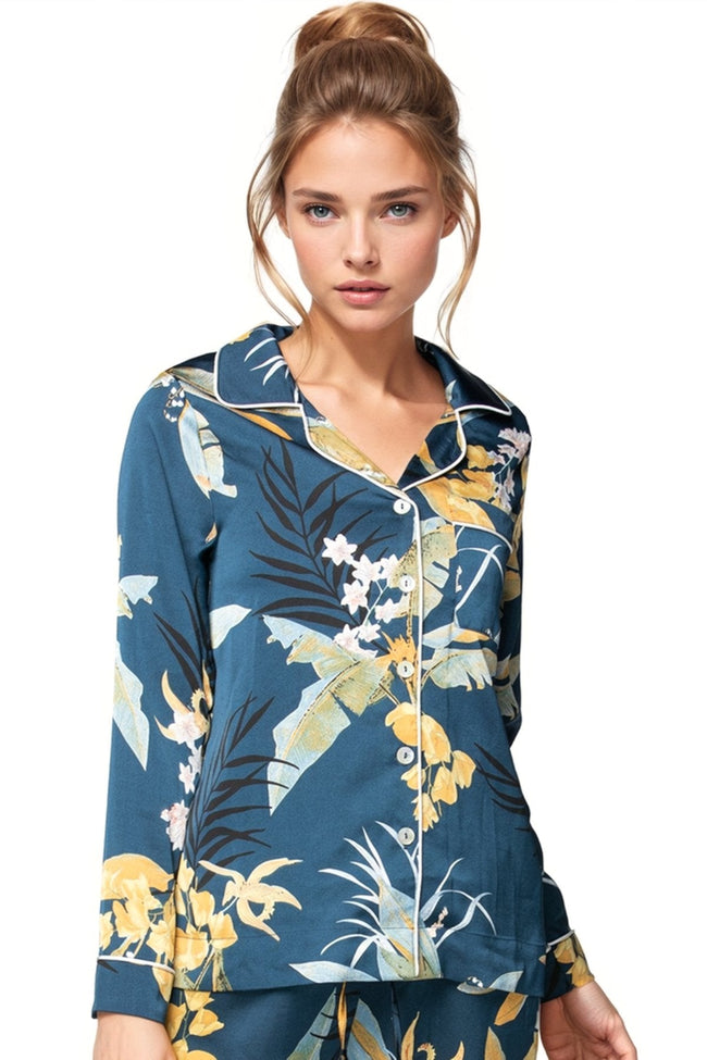Subtle Luxury Top Bed to Brunch Piper Shirt / XS/S / Navy Bed to Brunch Piper Shirt | Tropical Garden Print | Subtle Luxury