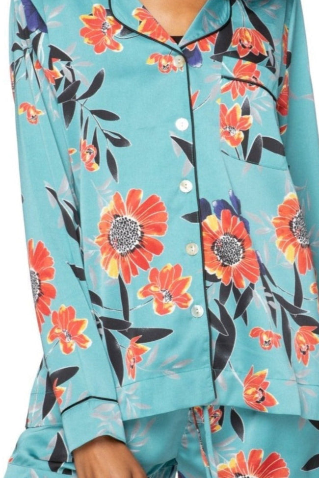 Subtle Luxury Top Bed to Brunch Piper Shirt / XS/S / Teal Bed to Brunch Piper Shirt | Summer Bloom Print | Subtle Luxury