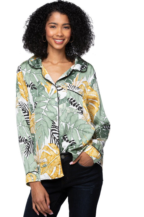 Subtle Luxury Top Bed to Brunch Piper Shirt / XS/S / White Bed to Brunch Piper Shirt | Leafy Palms Print | Subtle Luxury