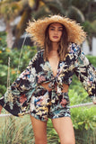 Subtle Luxury Top Bed to Brunch Tie Wrap Long Top / XS/S / Black - Tropical Escape Bed to Brunch Tie Wrap Long Top in Tropical Escape