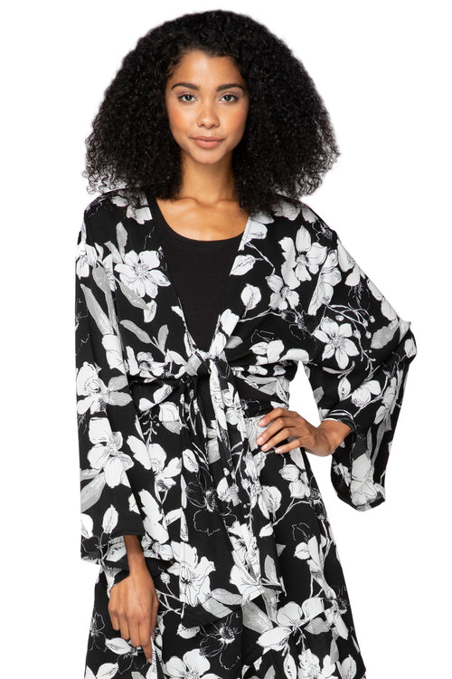 Subtle Luxury Top Bed to Brunch Tie Wrap Long Top / XS/S / Shadowed Petals Black Bed to Brunch Tie Wrap Long Top in Shadowed Petals