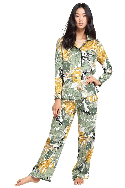 Subtle Luxury Top Piper PJ Top/Pant Set | Leafy Palm Print | Subtle Luxury