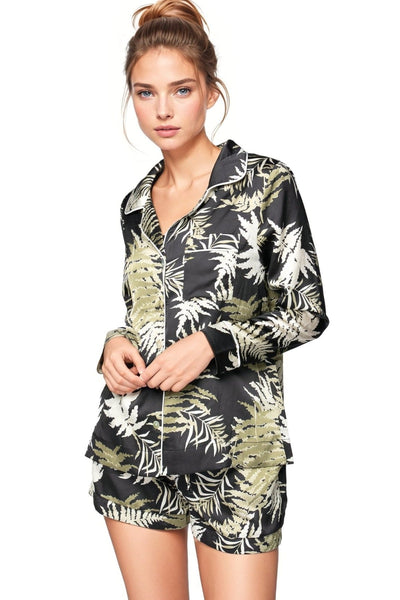 Subtle Luxury Top SLPJS | Bed to Brunch Piper PJ Set / M/L / P15 Black| Bold Fern Piper Pajama Short Set in Tropical Print