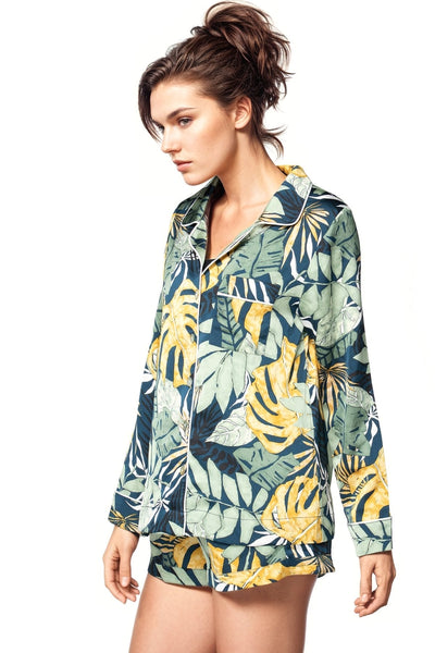 Subtle Luxury Top SLPJS | Bed to Brunch Piper PJ Set / S/M / P13 Navy | Leafy Palm Piper Pajama Short Set in Tropical Print