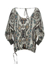Subtle Luxury Top XS/S / Boheme Platinum 100% Silk Print Top with Sweater Rib Cuffs