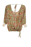 Subtle Luxury Top XS/S / Clover Multi 100% Silk Print Top with Sweater Rib Cuffs