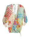 Subtle Luxury Top XS/S / Rainbow Floral 100% Silk Print Top with Sweater Rib Cuffs