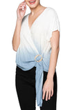 Subtle Luxury Wrap Top S/M / Oyster/Coastal Dip Dye / 100% Rayon All Wrapped Tie Front Top - Ombre