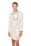 Tassel Tie Satin Button Up Shirt Dress - Subtle Luxury