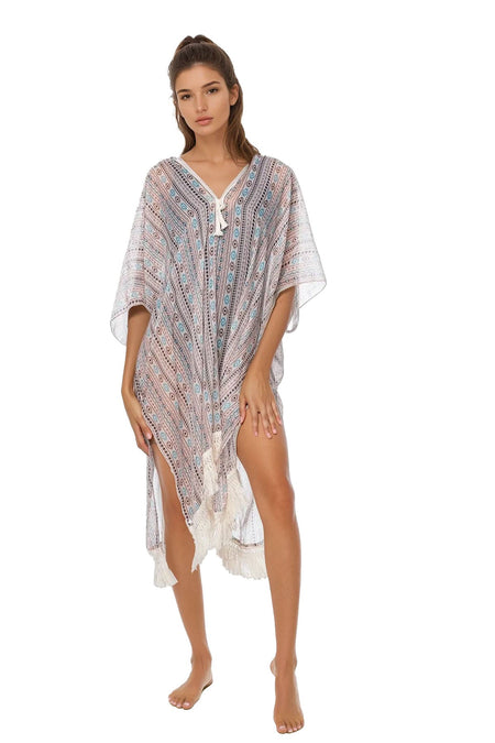 Palms in the Moonlight Print Fringe Kaftan Coverup