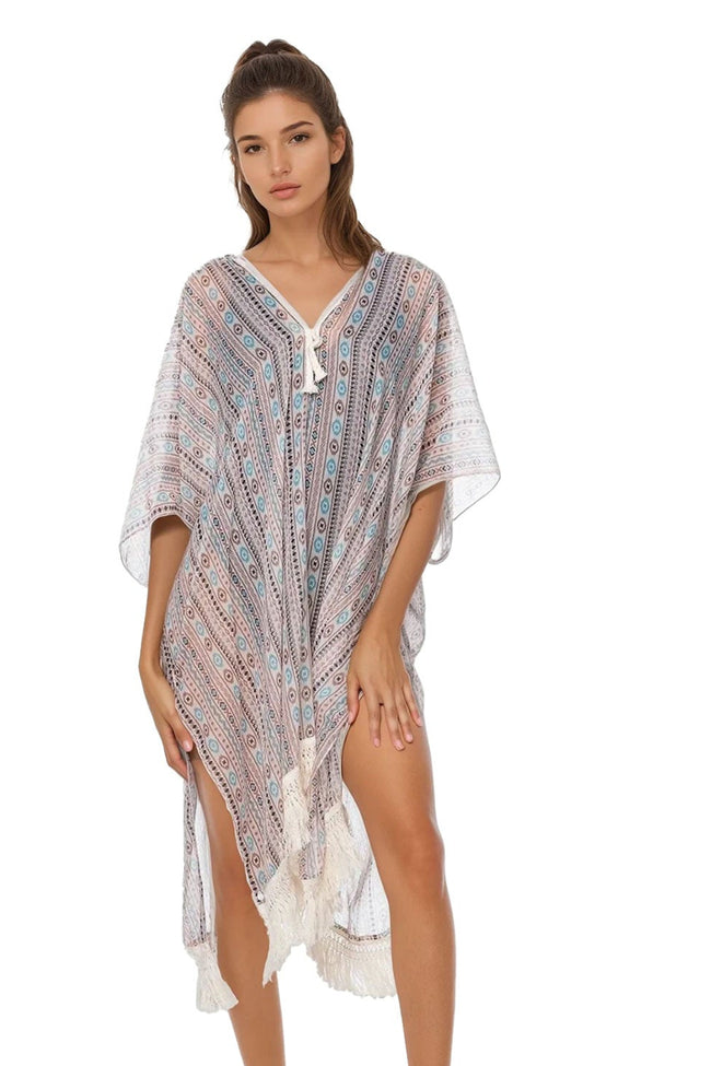 Through the Dunes Print Fringe - End Caftan Coverup - Subtle Luxury
