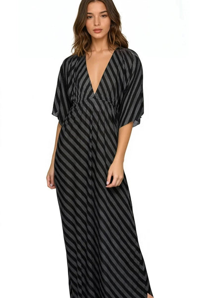 Tie Back Stripe Kimono Maxi Dress - Subtle Luxury