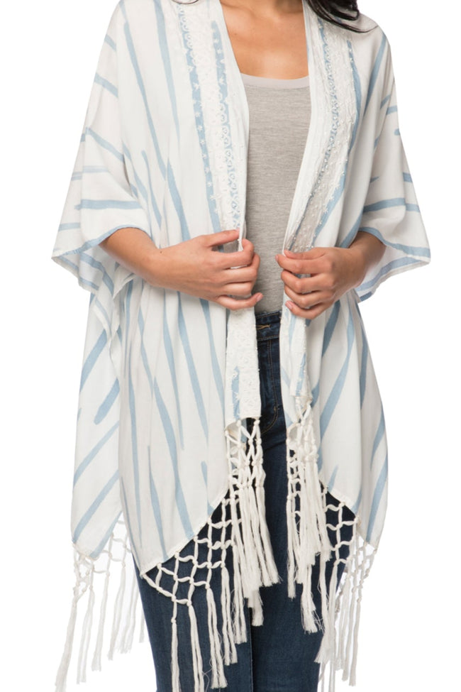 Tie Dye Long Fringe Kimono Coverup - Subtle Luxury