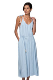 Triss Tassel Linen Blend Tank Dress in Sky - Subtle Luxury