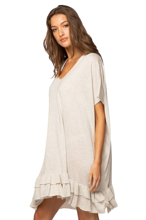 Zen Blend Cathy V - Neck Ruffle Sweater Knit Dress - Subtle Luxury