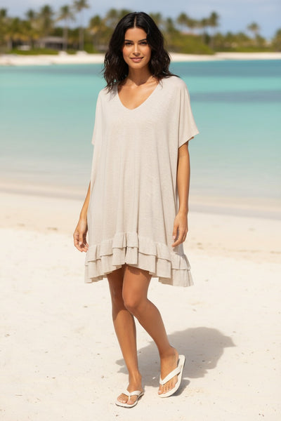 Zen Blend Cathy V-Neck Ruffle Sweater Knit Dress