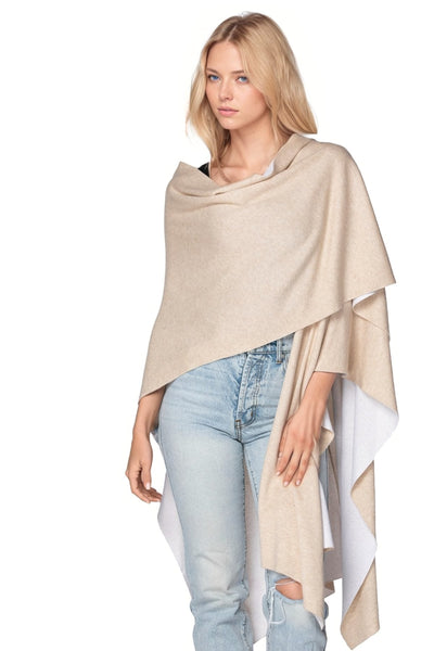 Zen Blend Hoodie One Size / Oatmeal-White Zen Blend Reversible Poncho Wrap Sweater