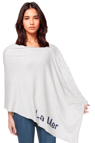 Zen Blend Poncho Sweater One Size / Fog-Nightfall | La Mer + La Plage Zen Blend Poncho Convertible Wrap with Embroidery
