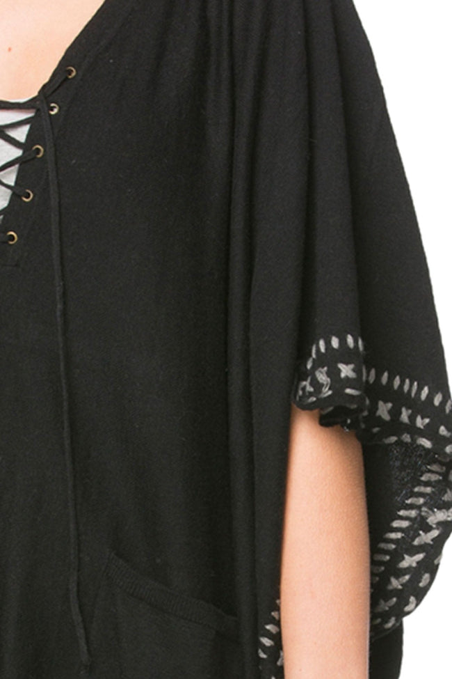 Zen Blend Sweater One Size / Black Lace Up Zen Blend Poncho Sweater in Black