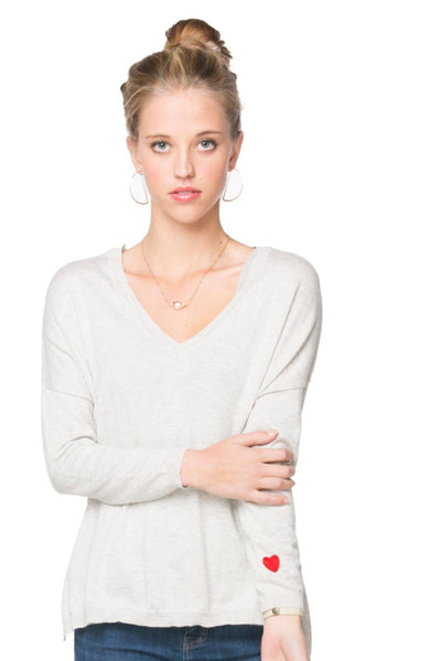 Zen Blend Sweater S/M / Heart embroidery-Surf Zen Deep V Pullover Sweater Knit