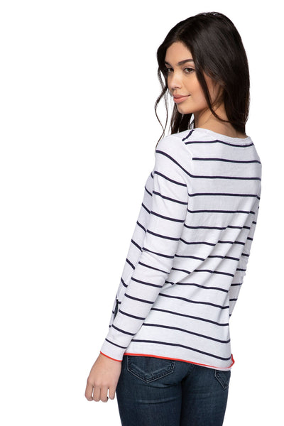 Zen Blend Sweater Zen Stripe White and Navy  Crewneck Knit Sweater