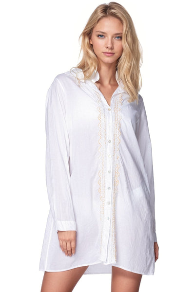 Ziggy Button Down Embroidery Shirt Dress in Washed Cotton - Subtle Luxury