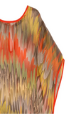 Feathered Strokes Orange, Feathered Strokes Orange Silk Print, 100% Silk Chiffon Silk Crop Top with Kimono Sleeve , almost vintage