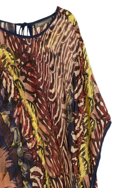 Floral Medallion Brown, Feathered Strokes Orange, Feathered Strokes Orange Silk Print, 100% Silk Chiffon Silk Crop Top with Kimono Sleeve , almost vintage