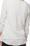 Ruffle Layered Silk Chiffon Crewneck Cotton Sweater grey fog 2 back
