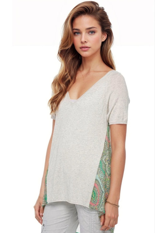 California Cashmere by Subtle Luxury Shirts XS/S / Pearl-MF Mixed Media Sweater Knit | Printed Fabric Back