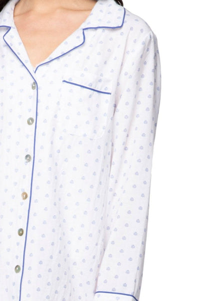 Cotton Chambray Night Shirt in White - Mini Blue Dot Print - Subtle Luxury