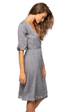 Subtle Luxury Wrap Dress S/M / Charcoal / 100% Cotton Chambray Cross Over Wrap Dress in Charcoal
