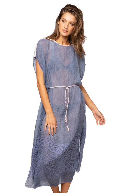 Spring Festival Print Fringe Kaftan in Teal