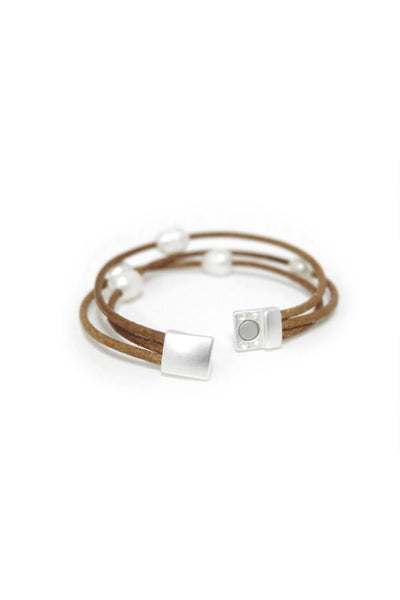 Pool to Party Jewelry Layered Fresh Water Pearl Leather Strand Bracelet