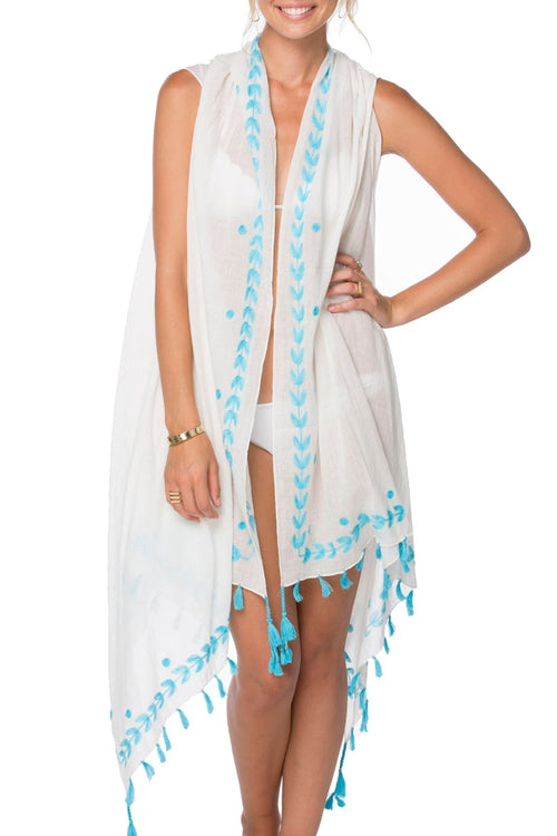 Long Draped Vest in Leaf Dot Embroidery - Subtle Luxury