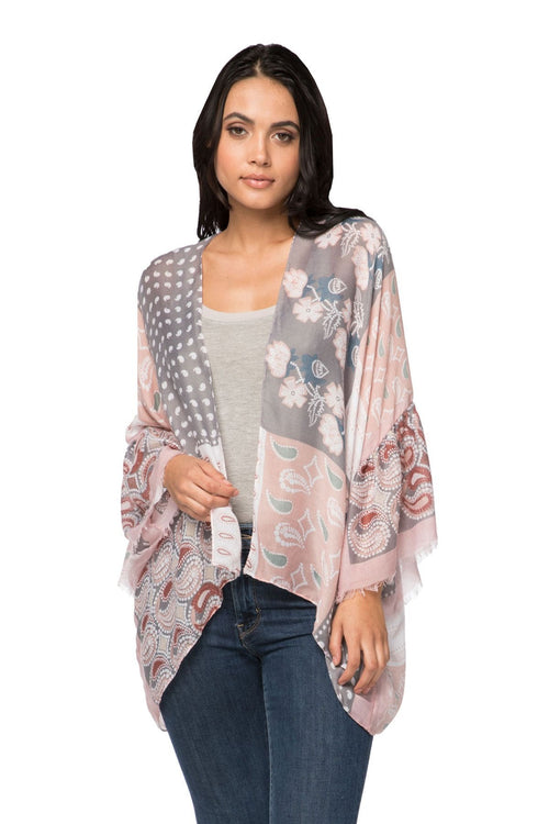 Patch It Together Cropped Bell Kimono in Pink - Subtle Luxury