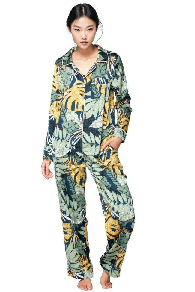 Piper PJ Top/Pant Set | Leafy Palm Print | Subtle Luxury - Subtle Luxury